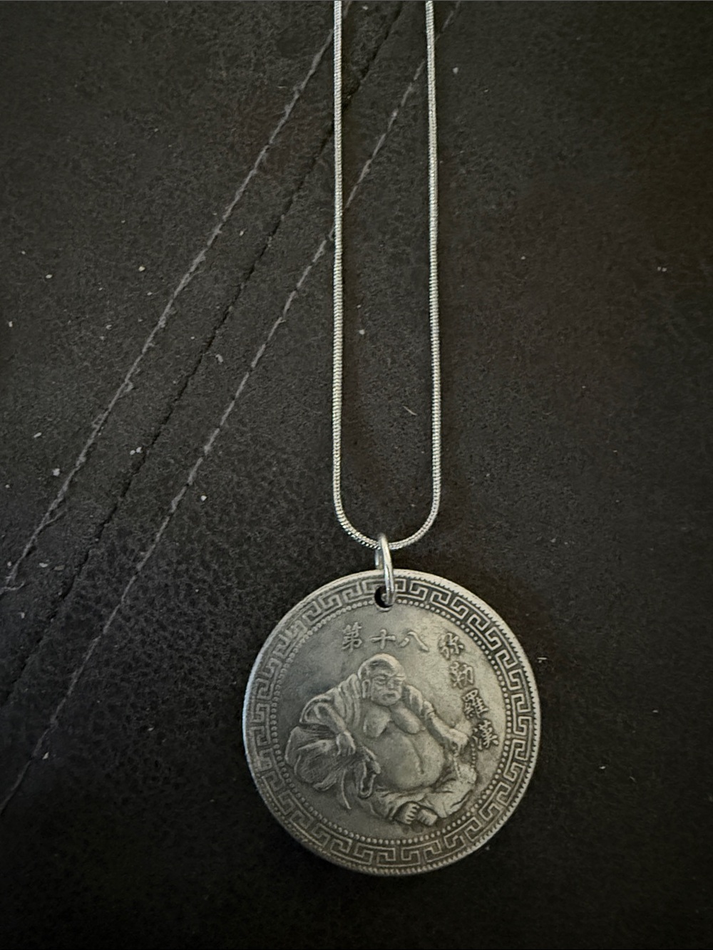 Vintage Silver Buddha Coin Pendant Necklace - Silver